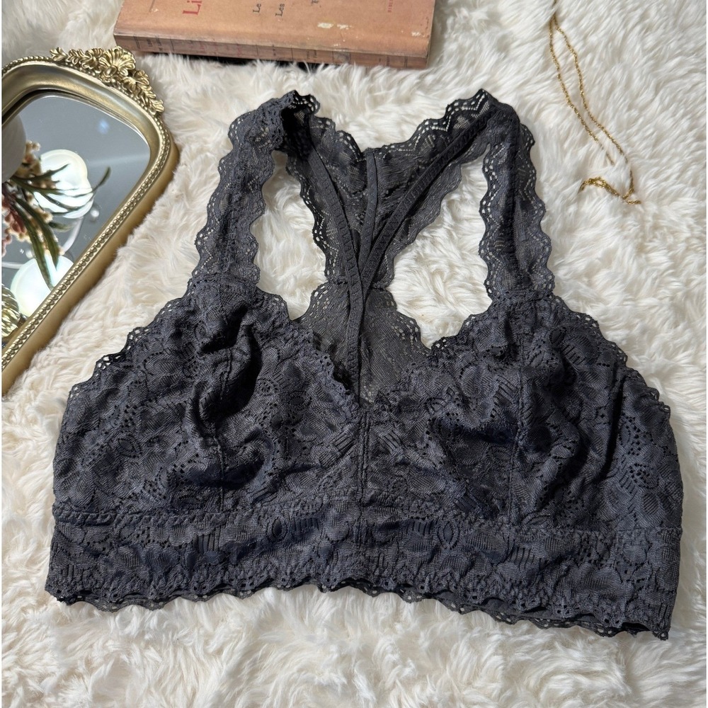 Felina Gray Lace Bralette Large Racerback Soft Stretch Wireless Bra